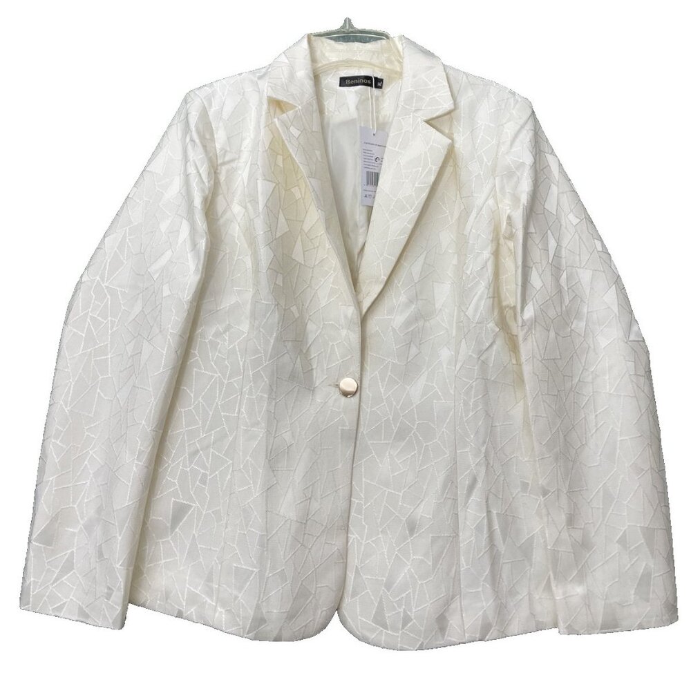 NWT Beninos Lightweight Office Work Suit Jacket Blazer White Cream Size XL